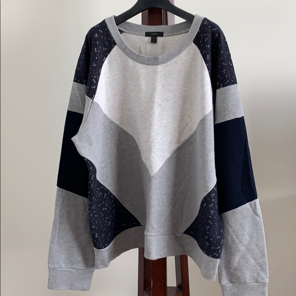 J. Crew Colorblock Lace Panel Sweatshirt SZ XL